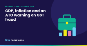 Illustration of a green briefcase above a small bar chart for the Business Class December 2024 news