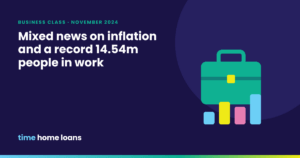 Illustration of a green briefcase above a small bar chart for the Business Class November 2024 news