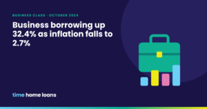 Illustration of a green briefcase above a small bar chart for the Business Class October 2024 news