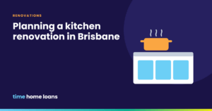 Illustration of kitchen cupboards with a pot on the bench