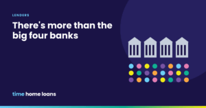 Illustration of four bank buildings above a grid of coloured dots representing a wider panel of lenders